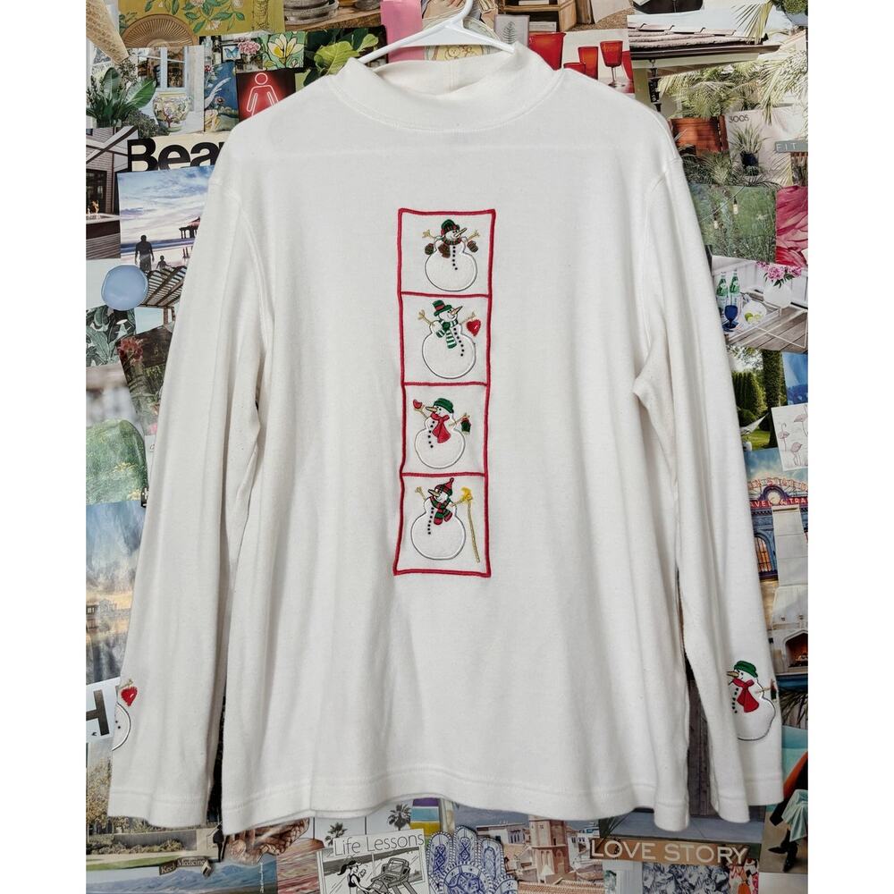 White Vintage Studio Joy Snowman Long Sleeve Tee XL